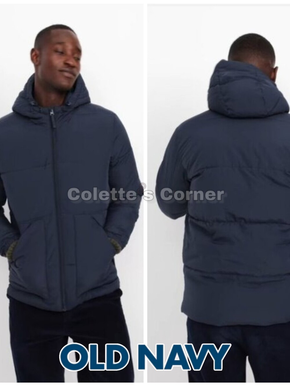 Old Navy Men's Hooded Navy Blue Water Resistant Puffer Jacket